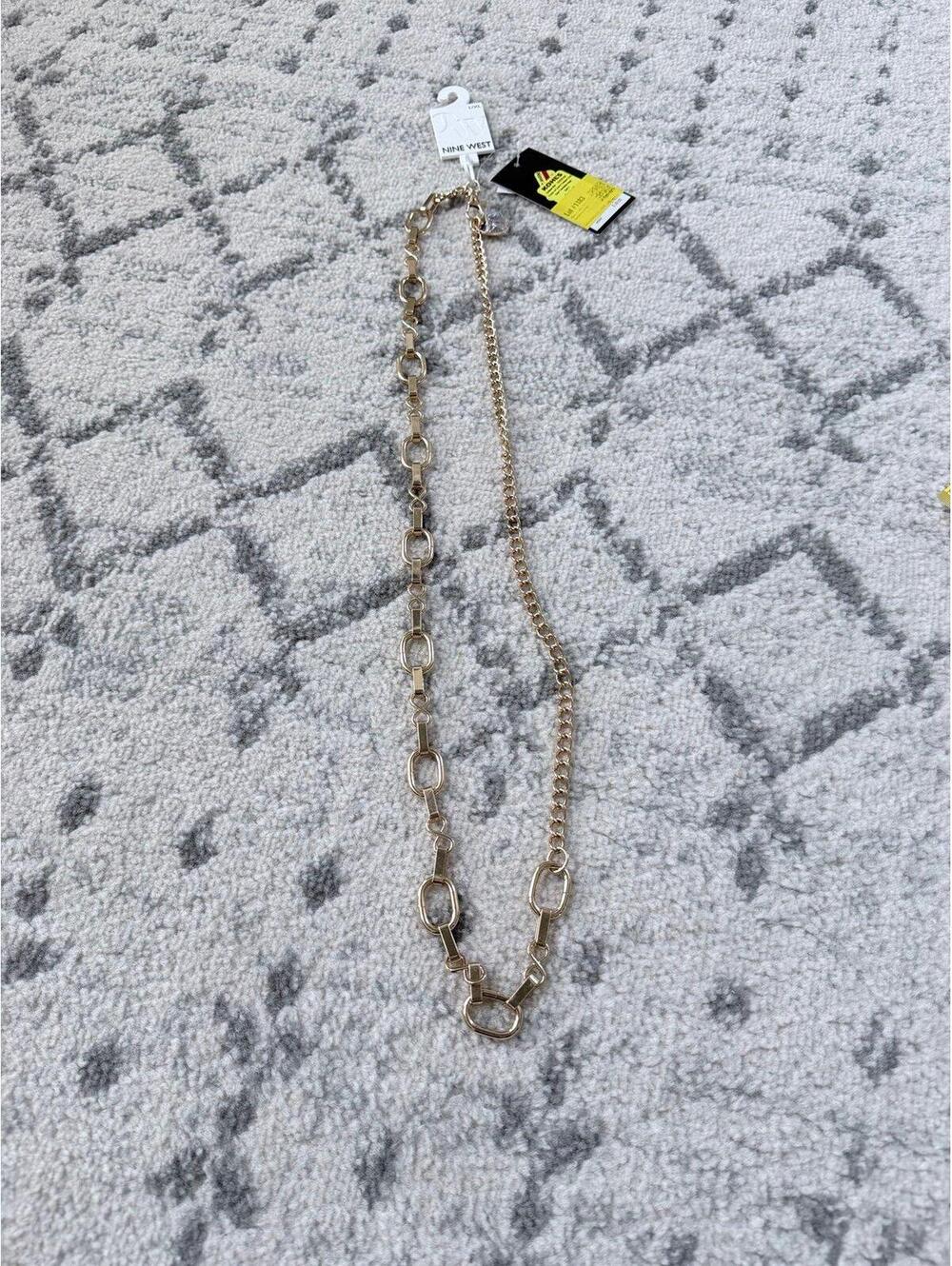Nine West Gold Tone Mixed Link Chain Necklace L/XL NWT Statement Jewelry/belt